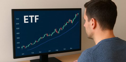 trader davanti a desktop con 20 euro sul tavolo