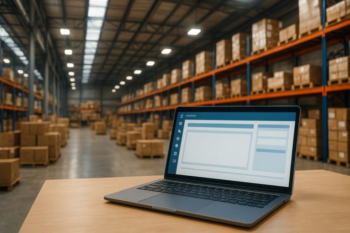 software aziendale magazzino e laptop con software sul tavolo