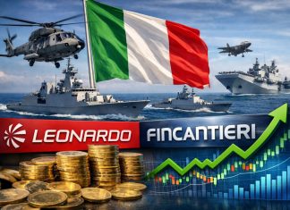 navi e elicotteri militari con grafico di borsa