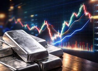 lingotti argento e grafico volatile