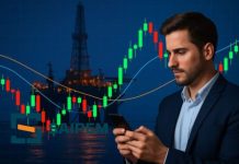 trivella petrolio e trader con cellulare