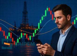 trivella petrolio e trader con cellulare