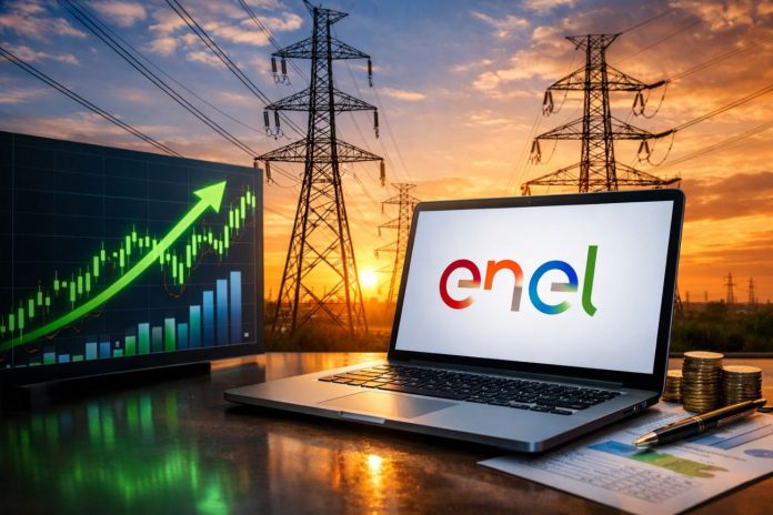 enel view analisti tralicci energia e grafico di borsa