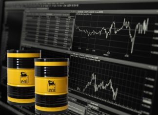 grafico di borsa e barili Eni
