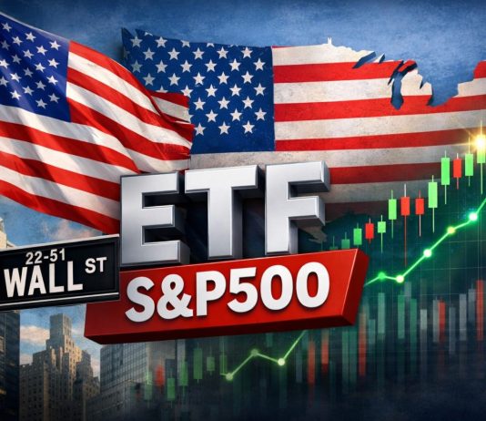 insegna Wall Street, grafico a candele, bandiera e mappa Usa