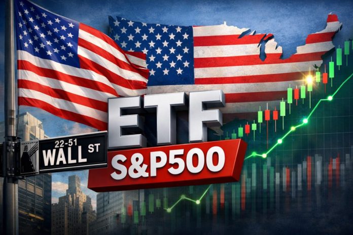 insegna Wall Street, grafico a candele, bandiera e mappa Usa