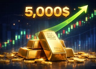 lingotti oro e grafico di borsa