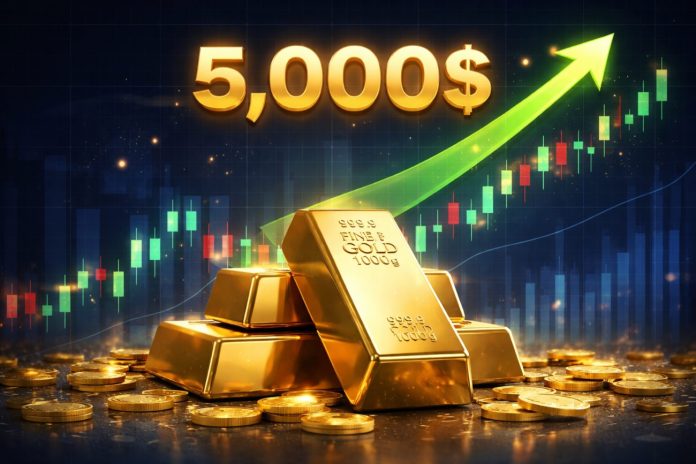 oro 5000 lingotti oro e grafico di borsa