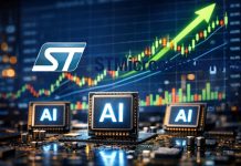 chip di AI e grafico borsa a candele