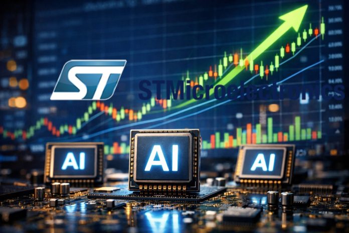 chip di AI e grafico borsa a candele