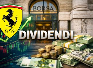 ingresso borsa di Milano e logo di Ferrari