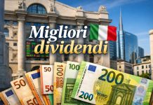 Migliori dividendi borsa italiana 2026: classifica e date di stacco ingresso della borsa di Milano con soldi a simboleggiare dividendi
