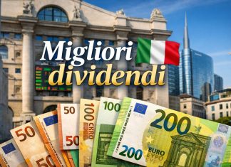 ingresso della borsa di Milano con soldi a simboleggiare dividendi