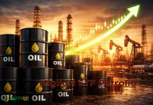 barili di petrolio e grafico al rialzo