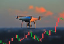 drone con grafico di borsa