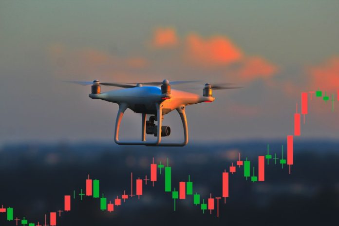 drone con grafico di borsa