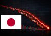 grafico in forte ribasso e bandiera del Giappone