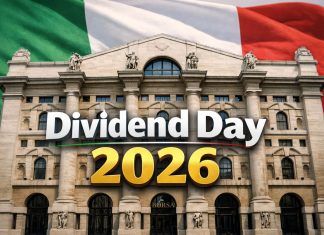 facciata borsa di Milano con bandiera Italia