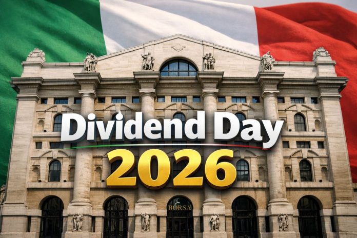 facciata borsa di Milano con bandiera Italia