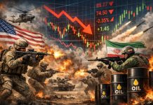 scene di guerra e grafico di borsa