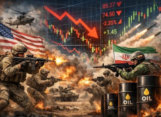 scene di guerra e grafico di borsa