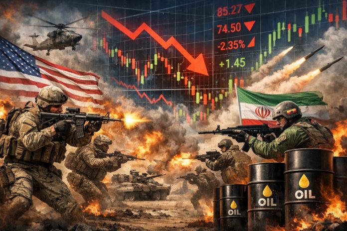 scene di guerra e grafico di borsa