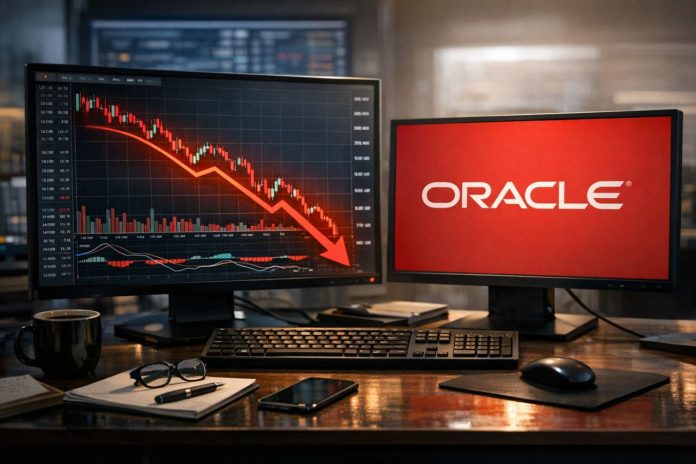 Oracle grafico di sell e logo Oracle su desktop