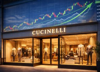 boutique del lusso e grafico di borsa