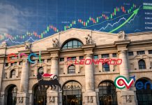 facciata borsa di Milano con grafico sullo sfondo