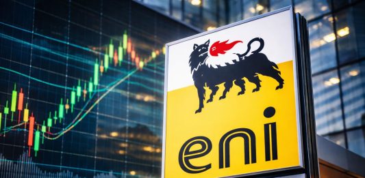 grafico borsa e insegna Eni