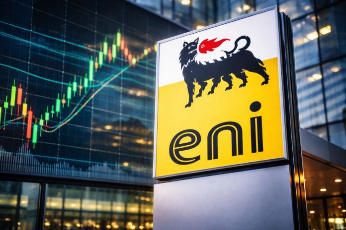 grafico borsa e insegna Eni