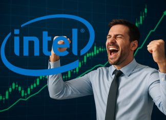 trader felice e logo Intel