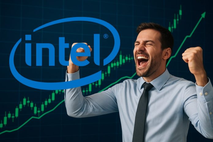 trader felice e logo Intel