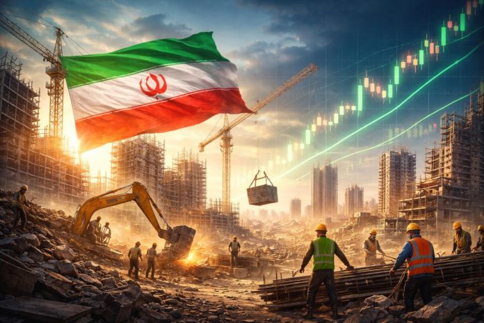 ricostruzione post bellica e bandiera Iran