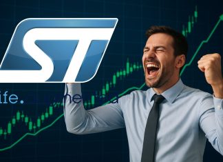 investitore con grafico rialzista alle spalle