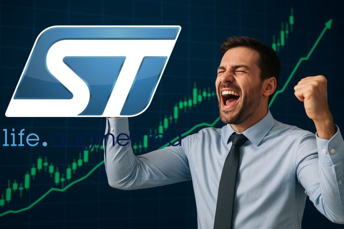 investitore con grafico rialzista alle spalle