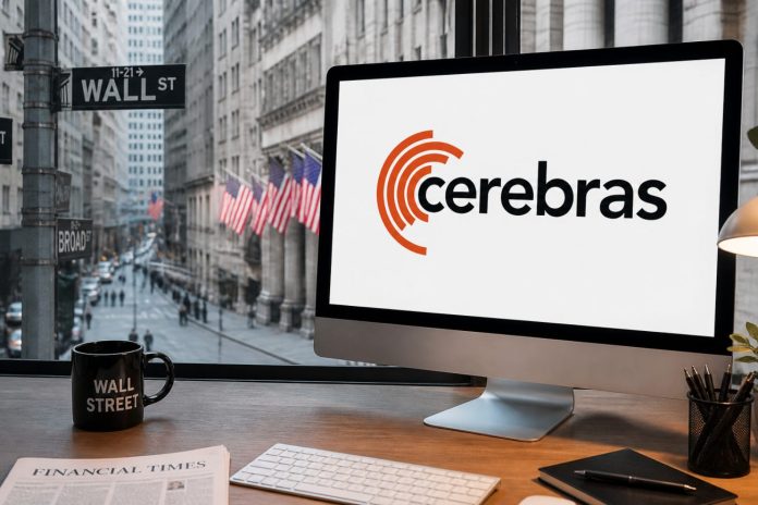Cerebras su desktop e borsa Usa sullo sfondo