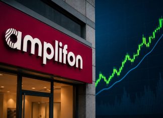 insegna di Amplifon e grafico al rialzo