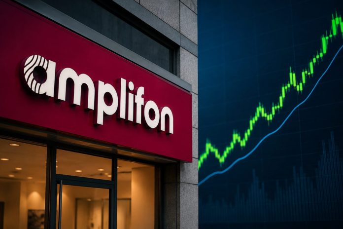 insegna di Amplifon e grafico al rialzo