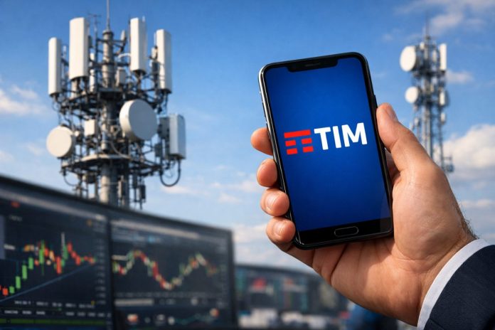 azioni TIM antenna tlc e mobile con logo TIM