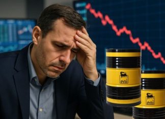 investitore preoccupato e barili di petrolio