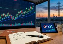 desktop con grafico e logo Enel su tablet