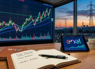 desktop con grafico e logo Enel su tablet