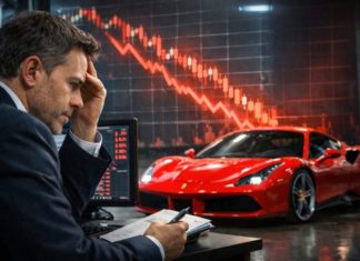 una Ferrari e un grafico al ribasso