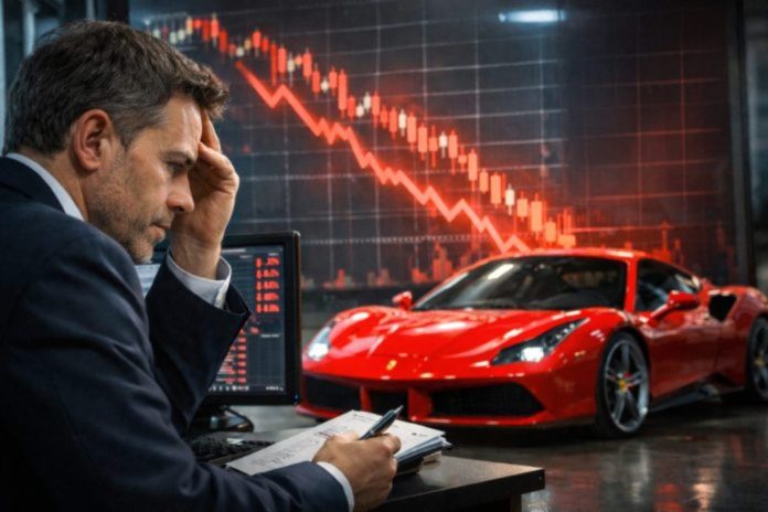 crollo di ferrari una Ferrari e un grafico al ribasso