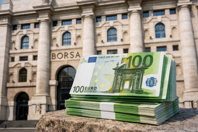 facciata borsa di Milano con soldi