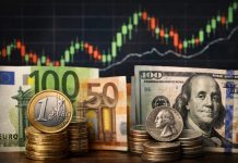 grafico a candele, euro e dollari