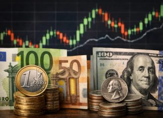 grafico a candele, euro e dollari