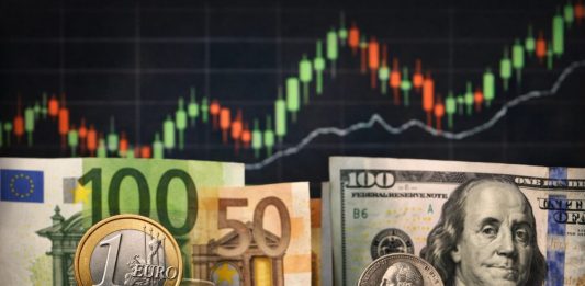grafico a candele, euro e dollari