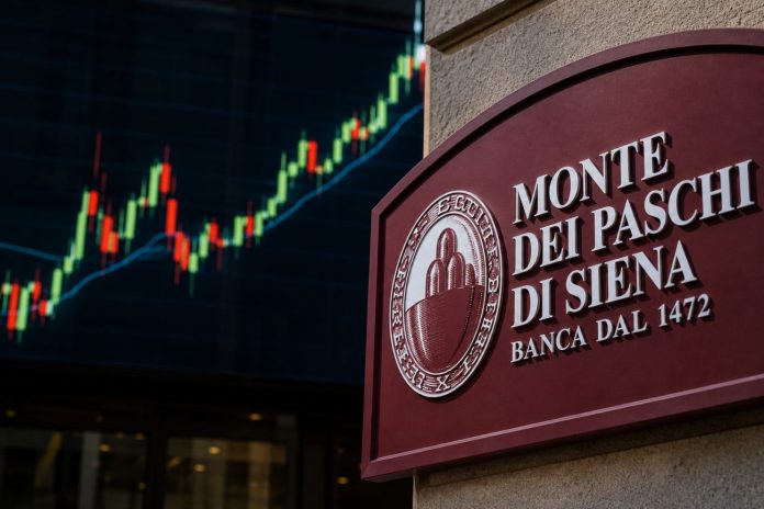 insegna MPS e grafico a candele